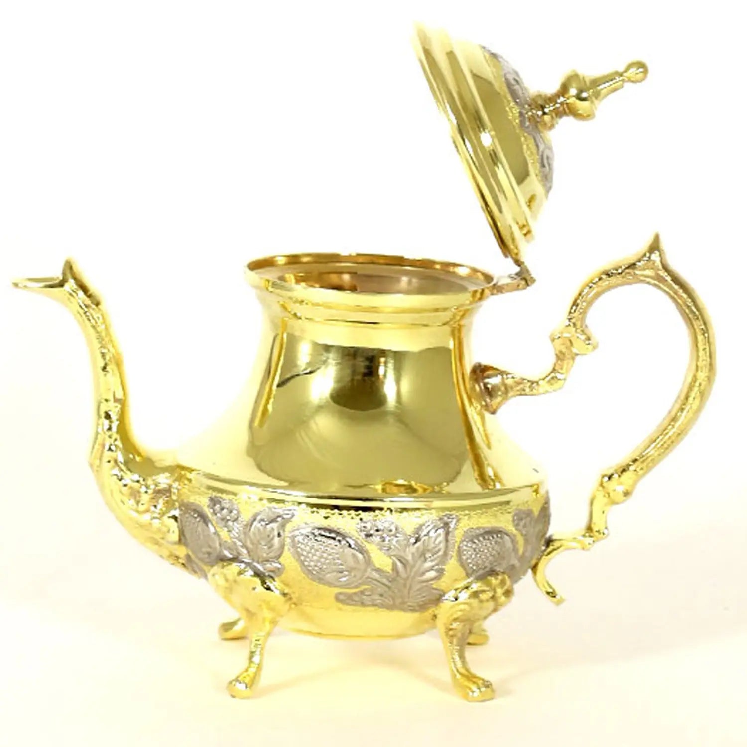 Traditional Moroccan Teapot - Handcrafted Gold Copper - Theiere Dore N°22 - 24 X 24 X 15 - BiyadinaStore - Piriform Shape with Engravings Biyadina Store