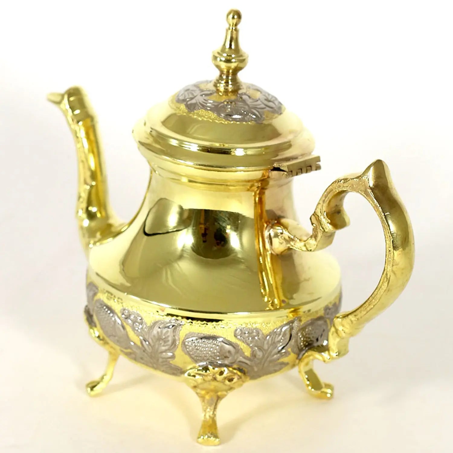 Traditional Moroccan Teapot - Handcrafted Gold Copper - Theiere Dore N°22 - 24 X 24 X 15 - BiyadinaStore - Piriform Shape with Engravings Biyadina Store