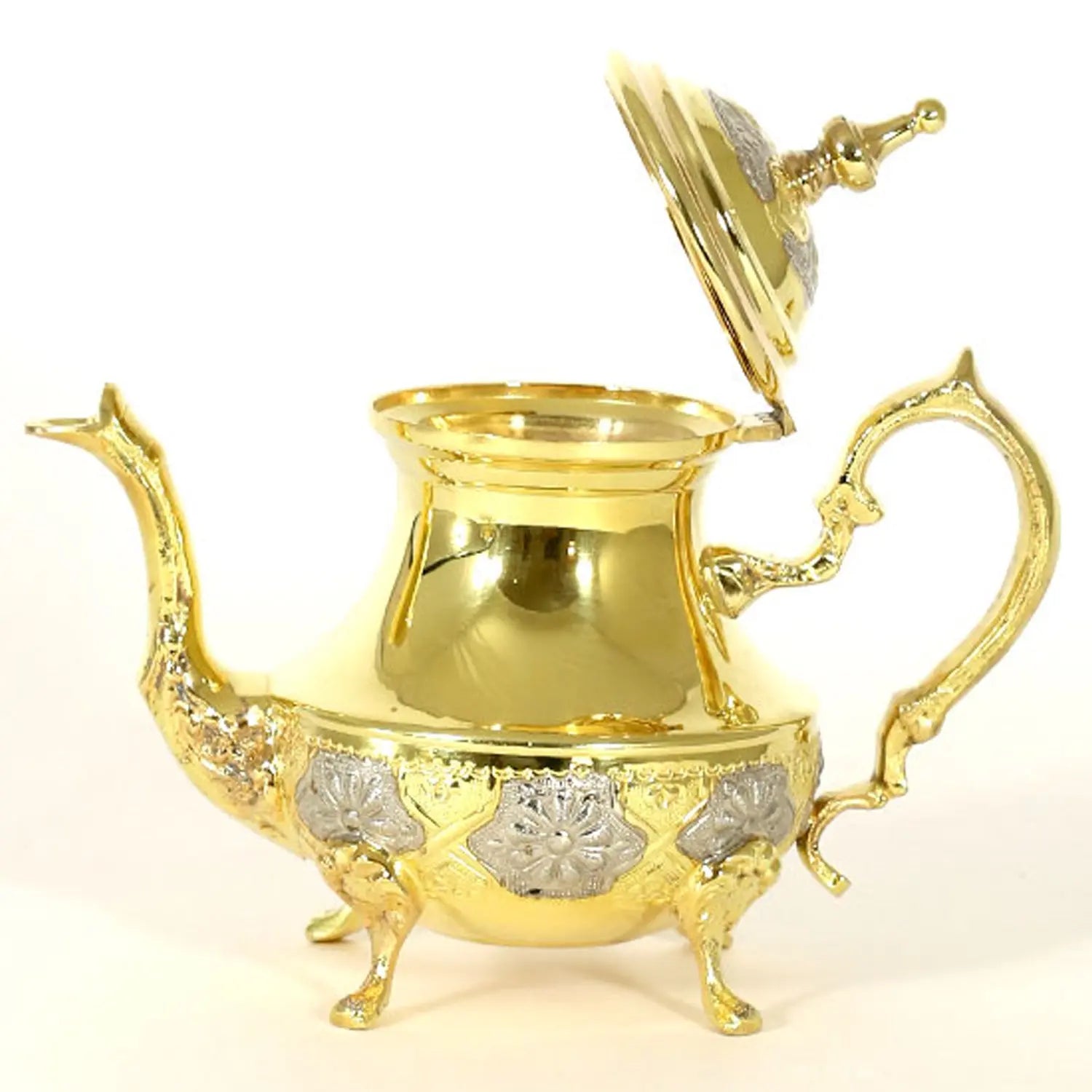 Traditional Moroccan Teapot - Handcrafted Gold Copper - Theiere Dore N°22 - 24 X 24 X 15 - Ideal for Mint Tea & Herbal Infusions - Biyadina Store Biyadina Store