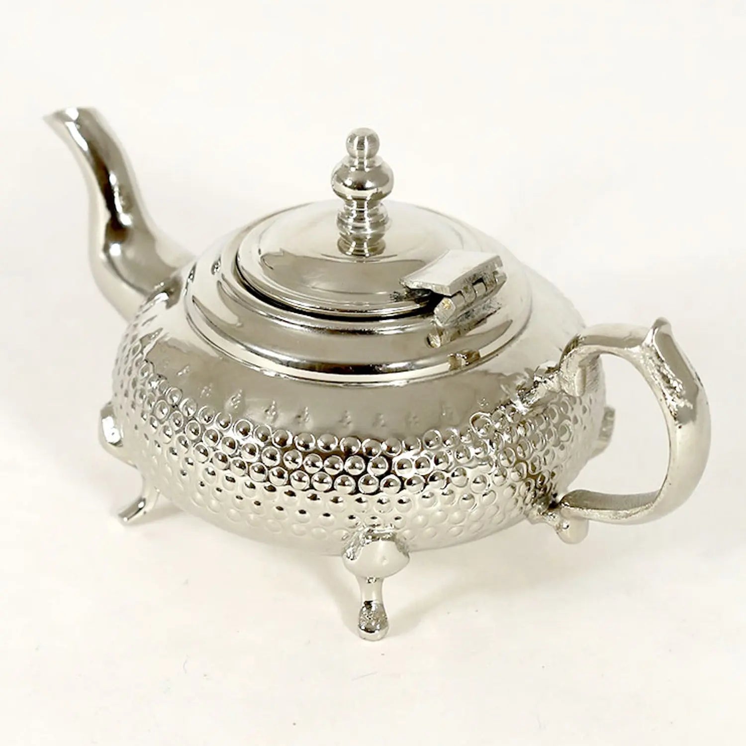 Traditional Moroccan Teapot - Handcrafted Silver Copper - Theiere Fakroune - 18.5 X 9.5 X 10 - Dotted Piriform Shape with Engravings Biyadina Store