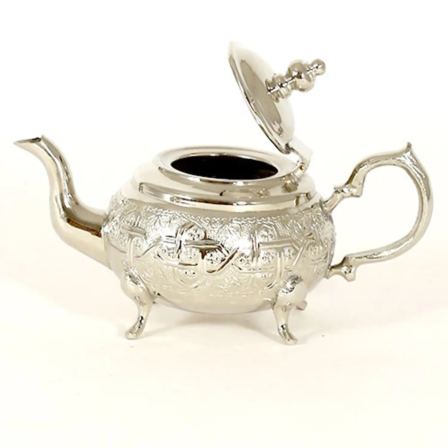 Traditional Moroccan Teapot - Handcrafted Silver Copper - Theiere Fakroune - 18.5 X 9.5 X 10 - Piriform Shape with Engravings Biyadina Store