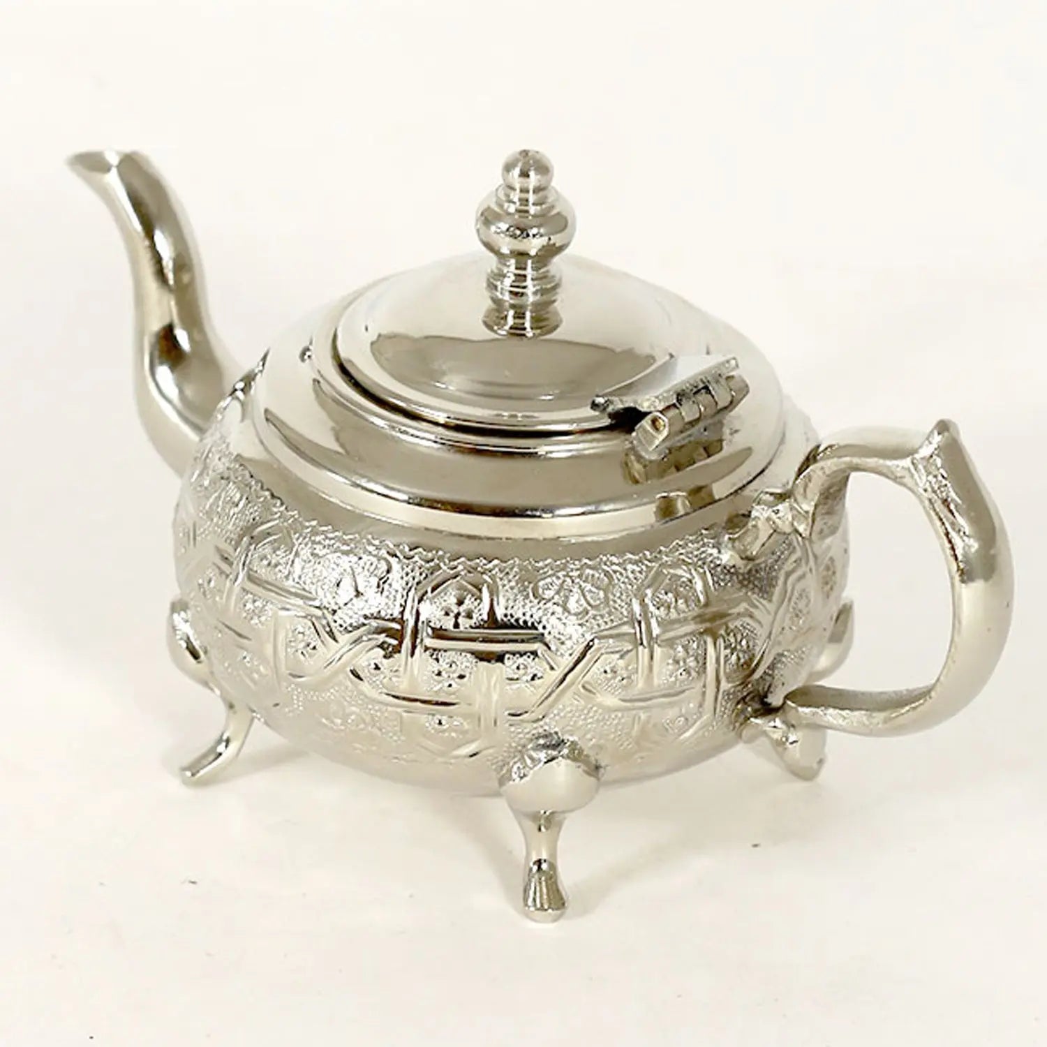 Traditional Moroccan Teapot - Handcrafted Silver Copper - Theiere Fakroune - 18.5 X 9.5 X 10 - Piriform Shape with Engravings Biyadina Store