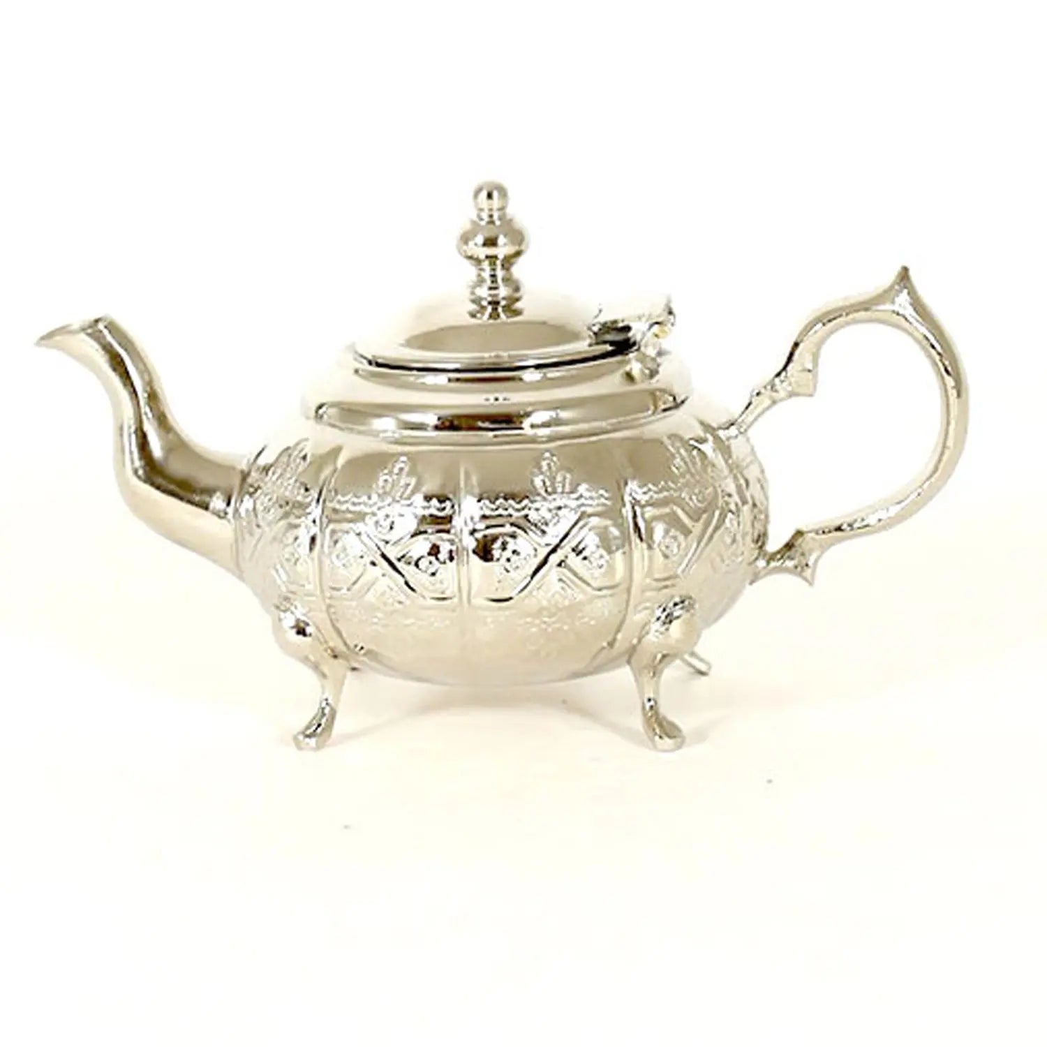 Traditional Moroccan Teapot - Handcrafted Silver Copper - Theiere Fakroune - 18.5 X 9.5 X 10 - Round - Piriform Shape with Engravings Biyadina Store