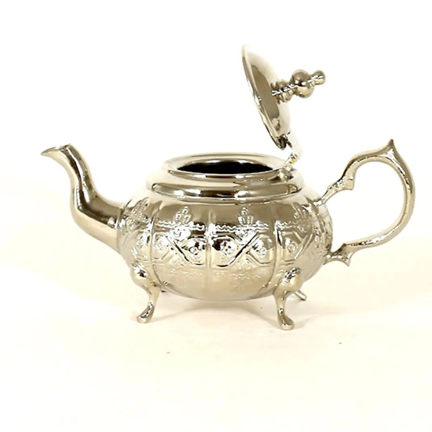 Traditional Moroccan Teapot - Handcrafted Silver Copper - Theiere Fakroune - 18.5 X 9.5 X 10 - Round - Piriform Shape with Engravings Biyadina Store