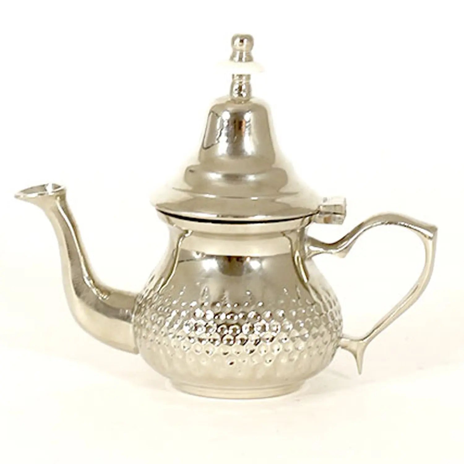 Traditional Moroccan Teapot - Handcrafted Silver Copper - Theiere N°14 - 17 X 14.5 X 8.5 - Piriform Shape with Engravings Biyadina Store