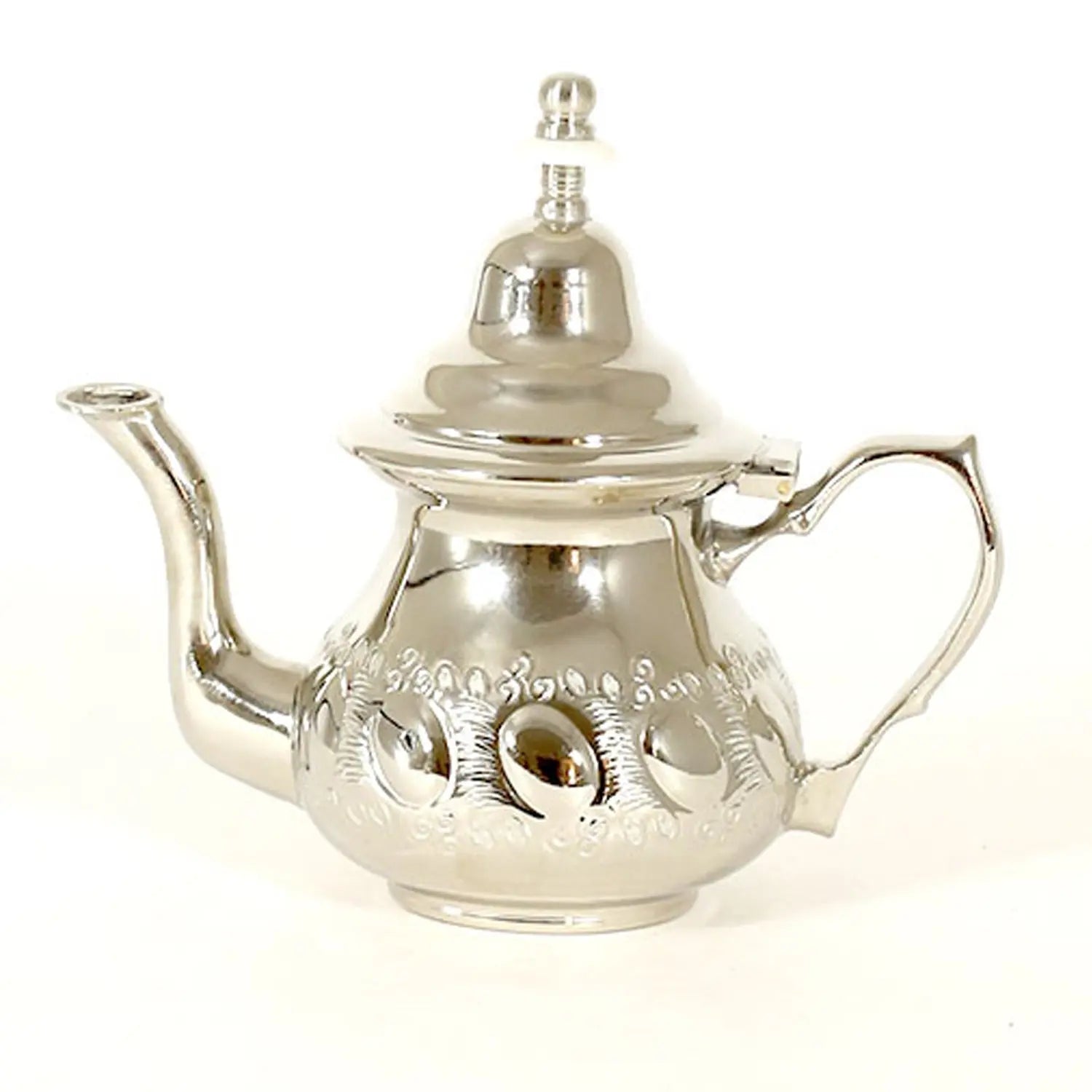 Traditional Moroccan Teapot - Handcrafted Silver Copper - Theiere N°16 - 18.5 X 16.5 X 10 - Piriform Shape with Engravings Biyadina Store