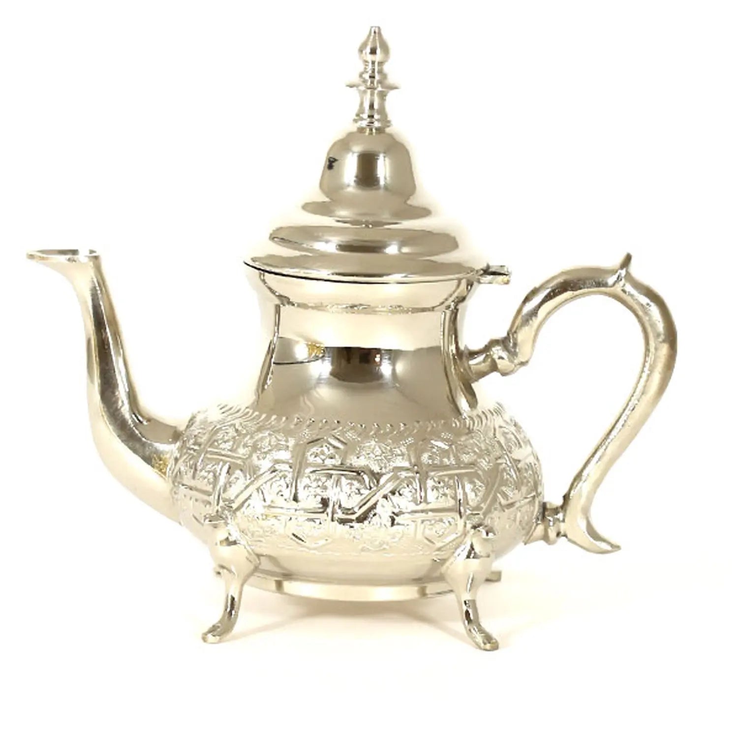 Traditional Moroccan Teapot - Handcrafted Silver Copper - Theiere N°22 Dama - 24 X 22 X 14 - BiyadinaStore - Piriform Shape with Engravings Biyadina Store