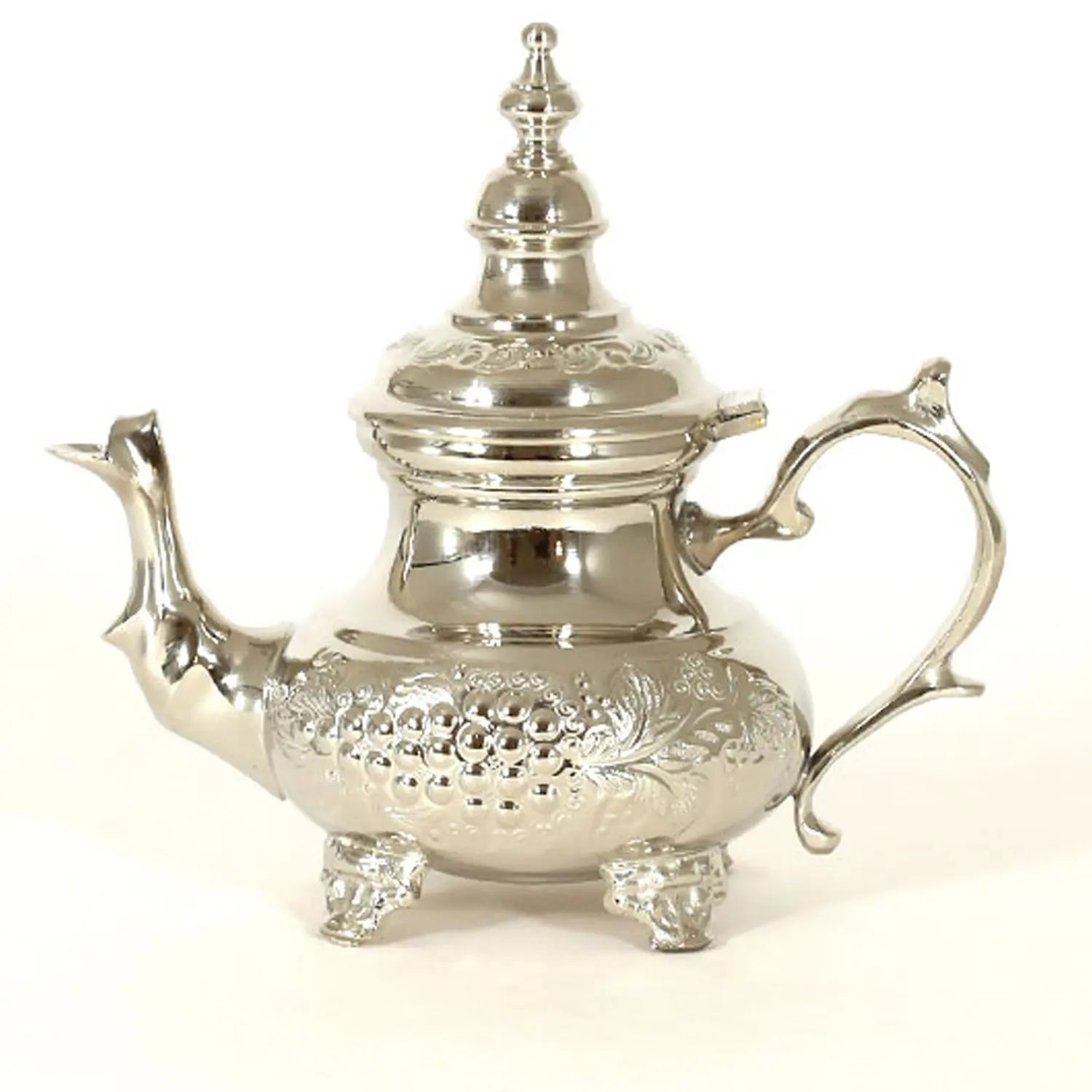 Traditional Moroccan Teapot - Handcrafted Silver Copper - Theiere Taous N°20 - 18 X 13 X 11 - BiyadinaStore - Piriform Shape with Engravings Biyadina Store