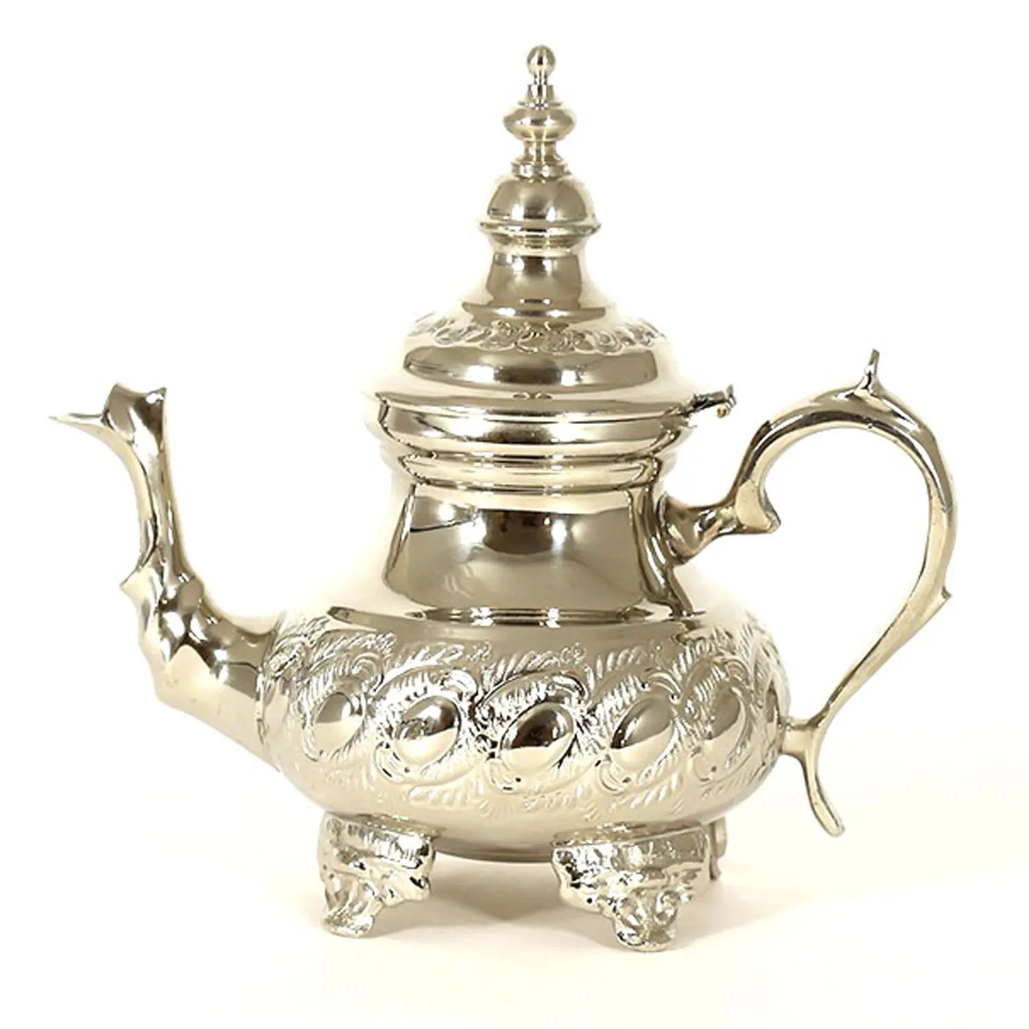 Traditional Moroccan Teapot - Handcrafted Silver Copper - Theiere Taous N°22 - 24 X 21 X 13 - BiyadinaStore - Piriform Shape with Engravings Biyadina Store