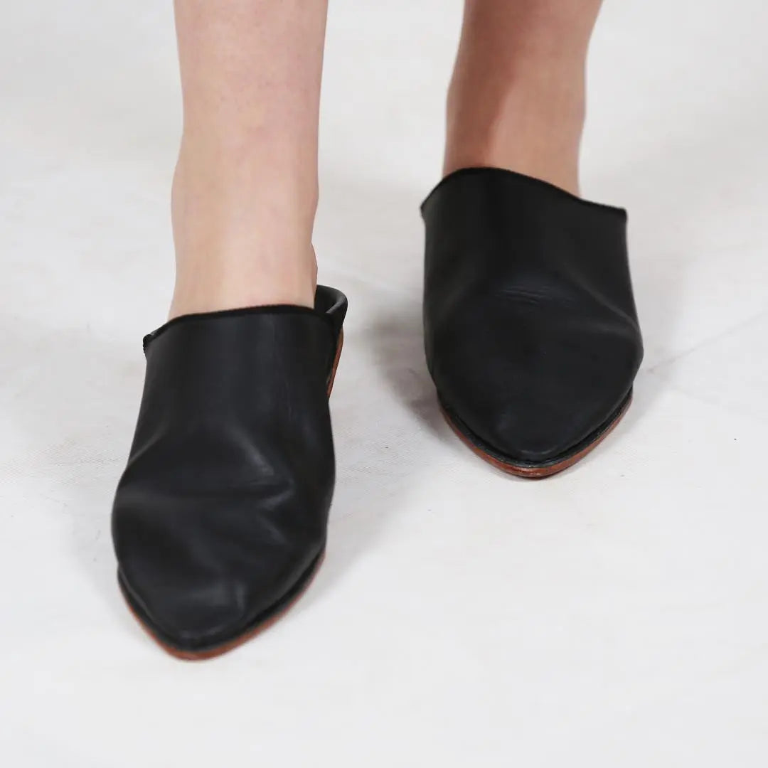 Unisex Handmade Black Leather Slippers Biyadina Store