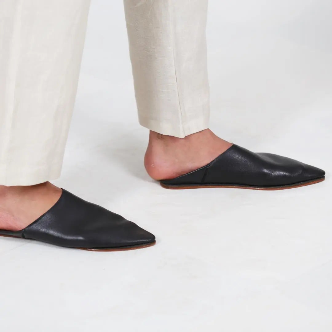 Unisex Handmade Black Leather Slippers Biyadina Store