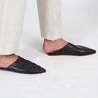 Unisex Handmade Black Leather Slippers Biyadina Store