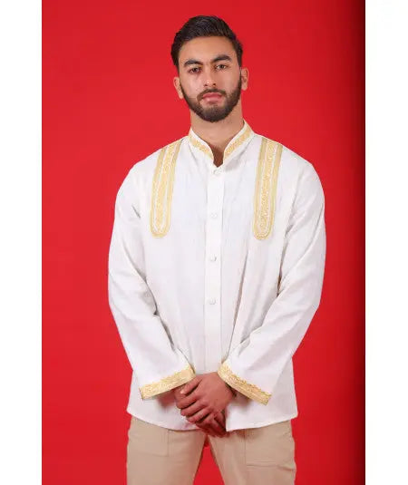 White shirt embroidered with yellow thread Biyadina Store