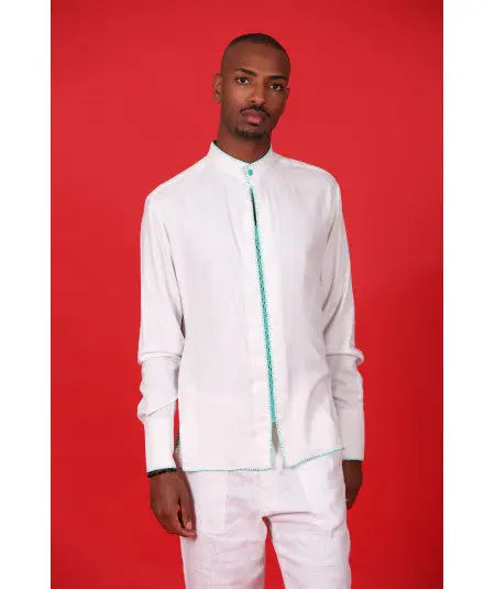 White tunic with green stitching Biyadina Store