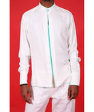 White tunic with green stitching Biyadina Store