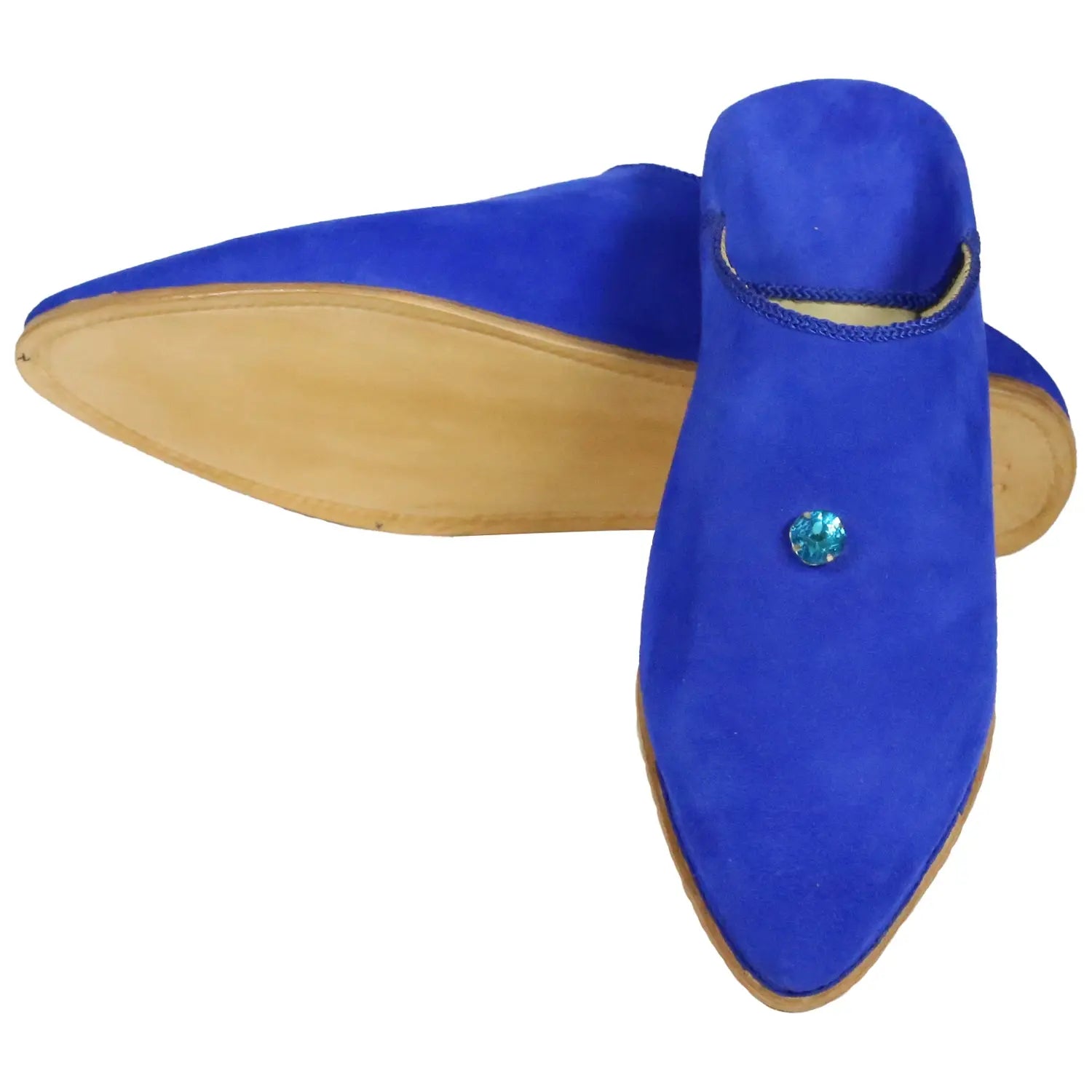 Women's Daim Perles Blue Moroccan Babouches Leather Slippers Biyadina Store