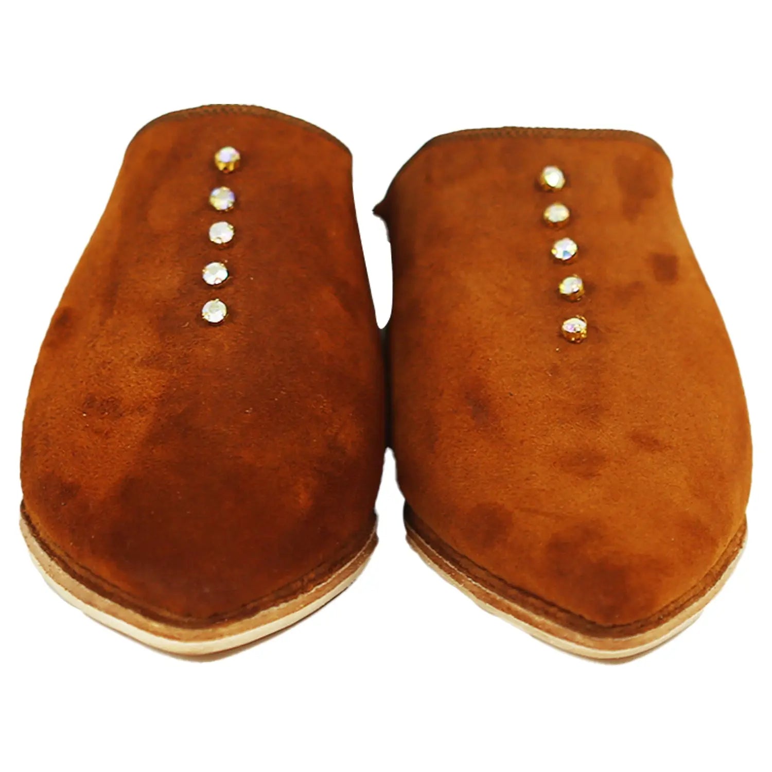 Women's Deco Pearls Brown Moroccan Babouches Leather Slippers Biyadina Store