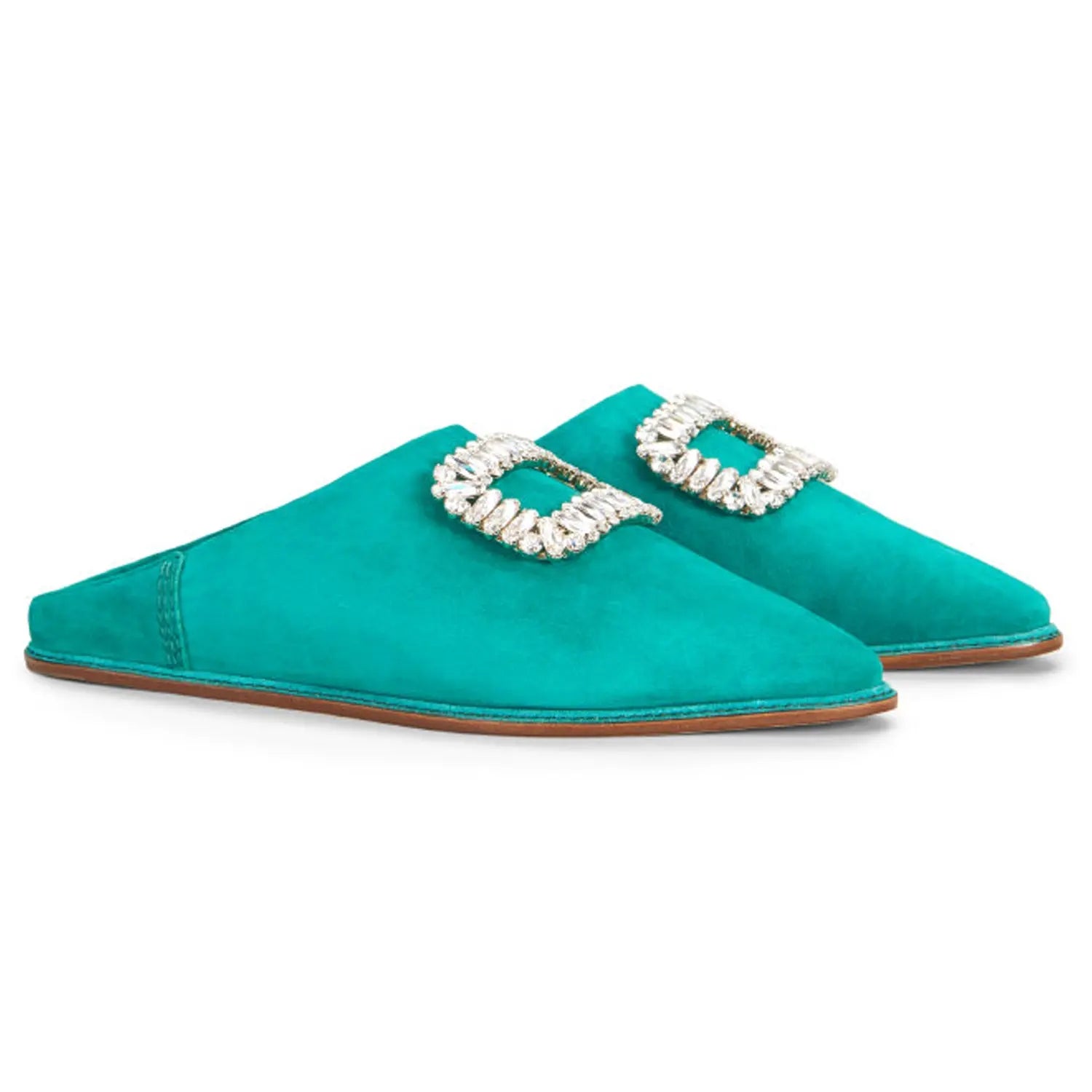 Women's Embellished Fold Over Mule Green Moroccan Babouches Leather Slippers Biyadina Store