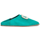 Women's Embellished Fold Over Mule Green Moroccan Babouches Leather Slippers Biyadina Store