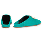 Women's Embellished Fold Over Mule Green Moroccan Babouches Leather Slippers Biyadina Store