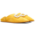 Women's Embellished Fold Over Mule Yellow Moroccan Babouches Leather Slippers Biyadina Store