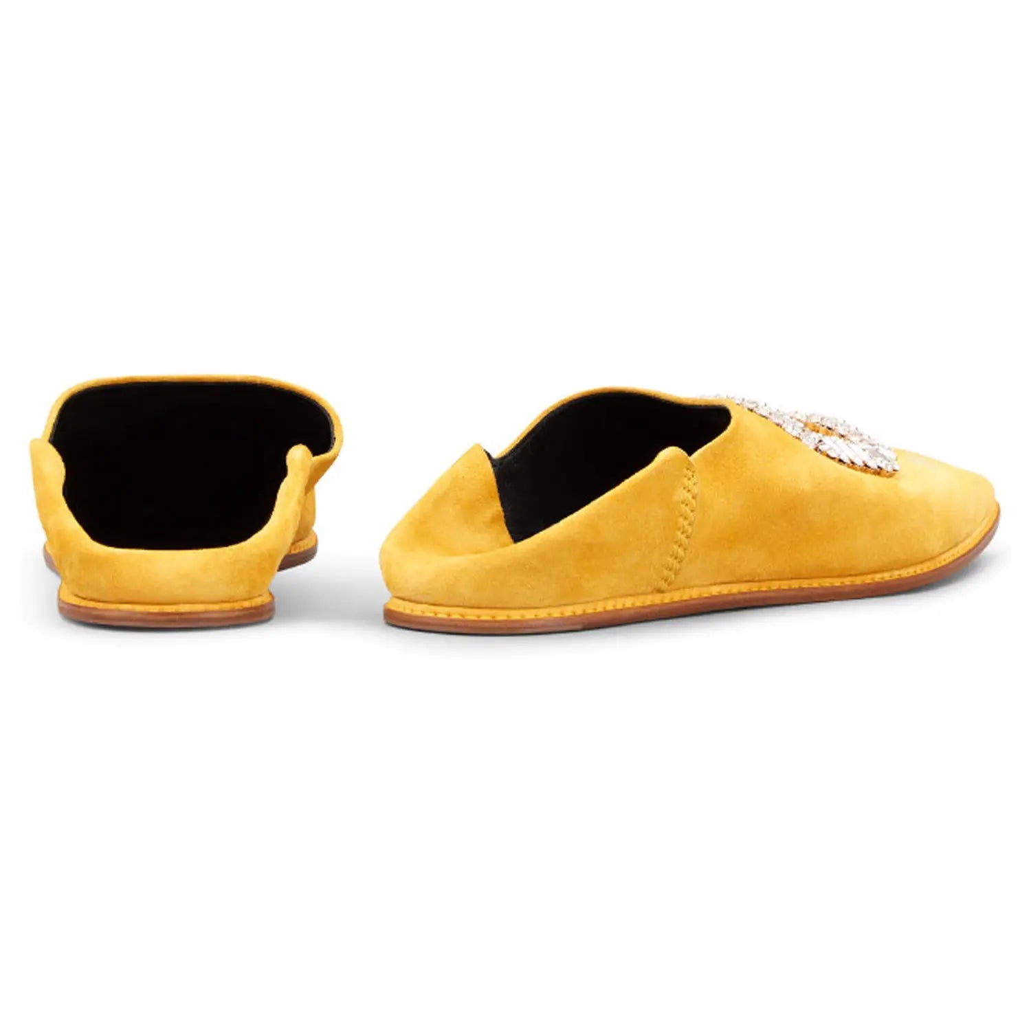 Women's Embellished Fold Over Mule Yellow Moroccan Babouches Leather Slippers Biyadina Store