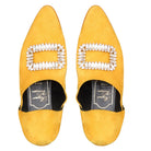 Women's Embellished Fold Over Mule Yellow Moroccan Babouches Leather Slippers Biyadina Store