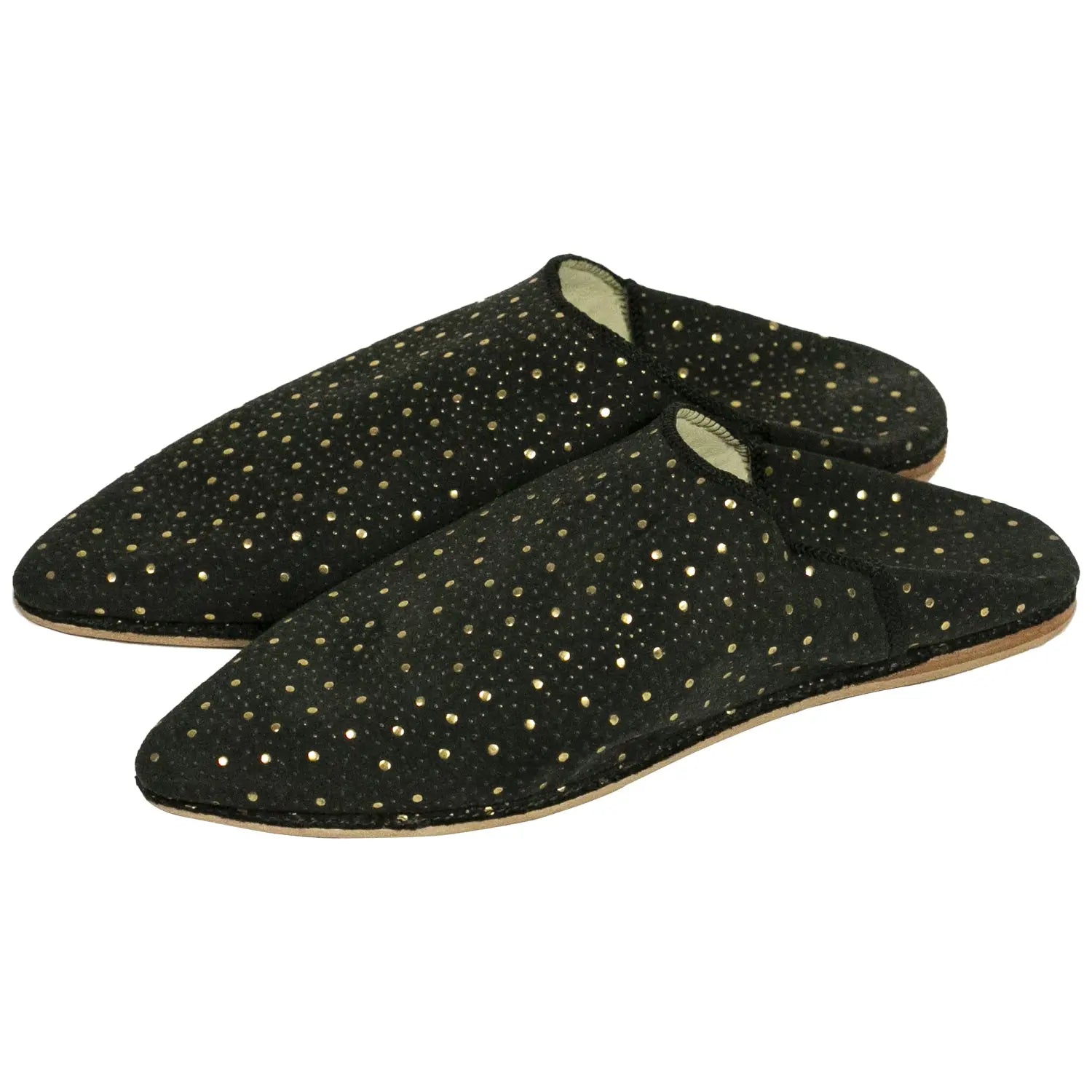 Women's Fabric Black Moroccan Babouches Leather Slippers Biyadina Store