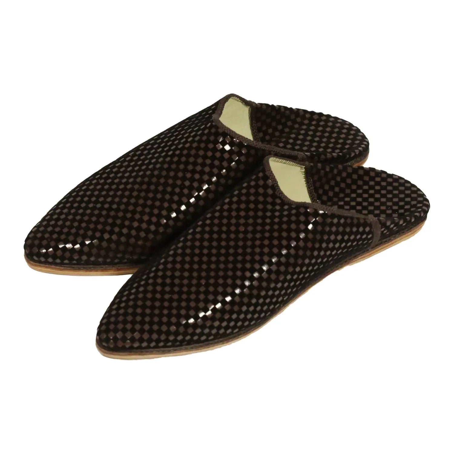 Women's Fabric Brown Moroccan Babouches Leather Slippers Biyadina Store