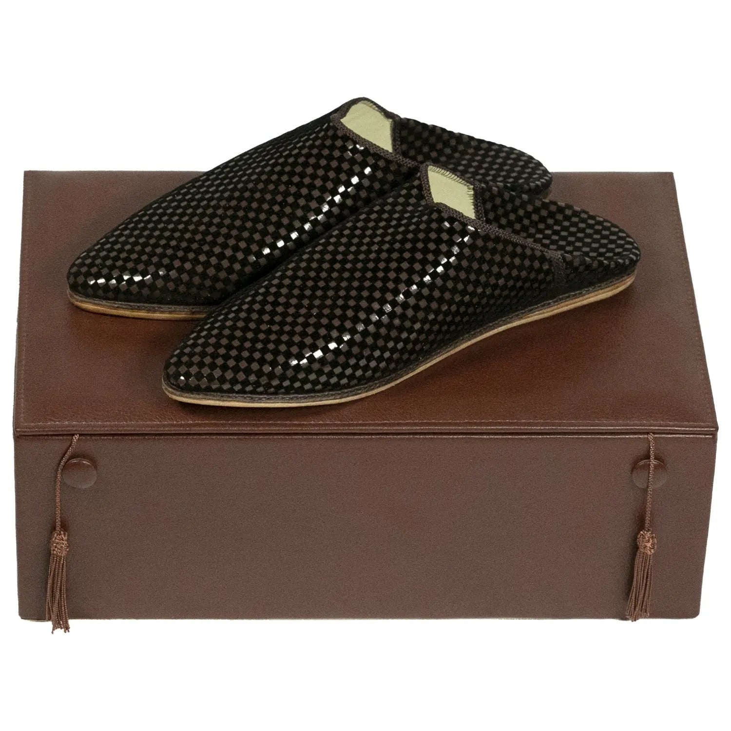 Women's Fabric Brown Moroccan Babouches Leather Slippers Biyadina Store