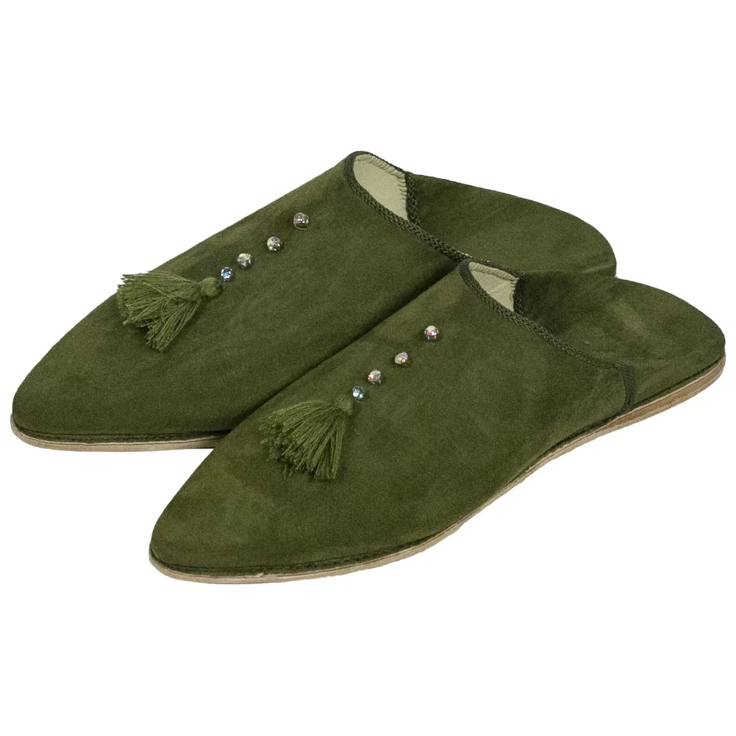 Women's Suede Chochia Green Moroccan Babouches Leather Slippers Biyadina Store