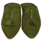 Women's Suede Chochia Green Moroccan Babouches Leather Slippers Biyadina Store