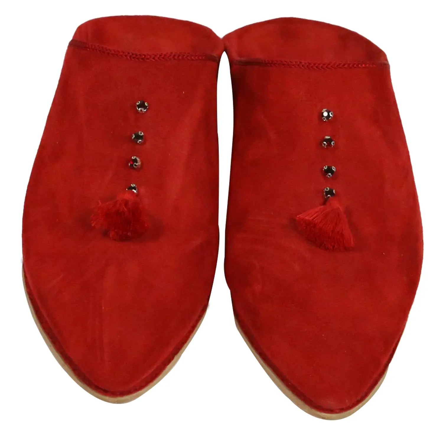 Women's Suede Chochia Red Moroccan Babouches Leather Slippers Biyadina Store