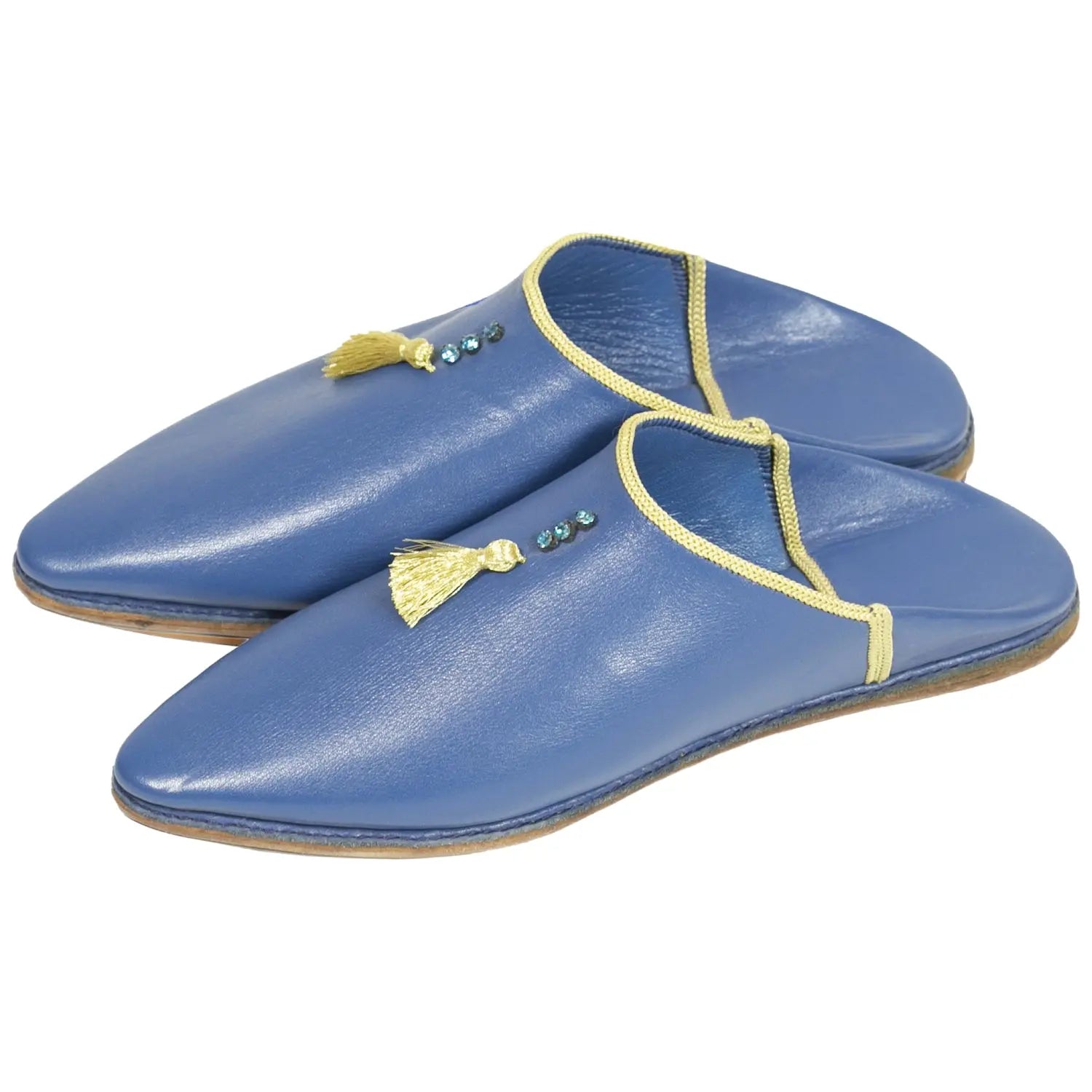 Women's Suede Khemissa Navy Yellow Moroccan Babouches Leather Slippers Biyadina Store