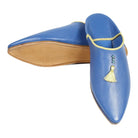 Women's Suede Khemissa Navy Yellow Moroccan Babouches Leather Slippers Biyadina Store