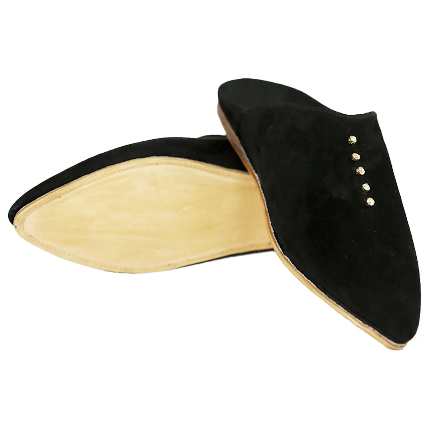 Women's Suede Pearls Black Moroccan Babouches Leather Slippers Biyadina Store