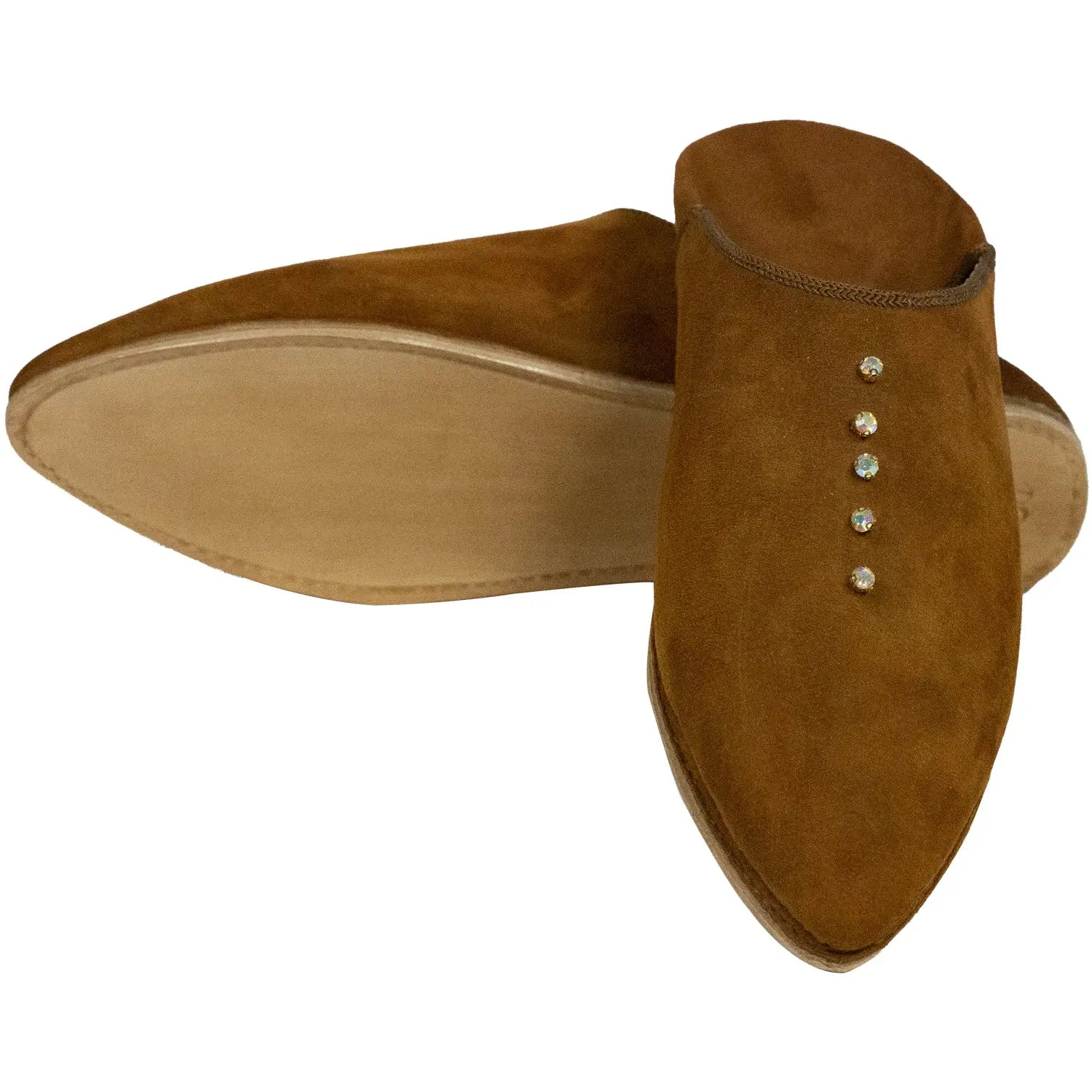 Women's Suede Pearls Brown Moroccan Babouches Leather Slippers Biyadina Store