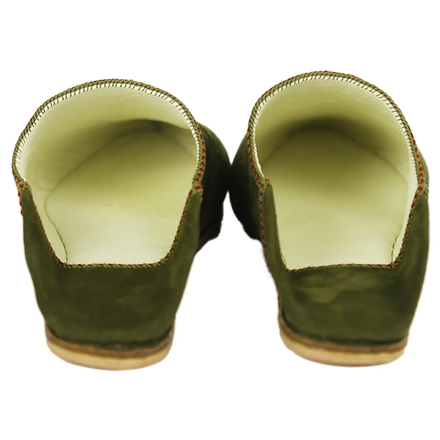 Women's Suede Pearls Green Moroccan Babouches Leather Slippers Biyadina Store