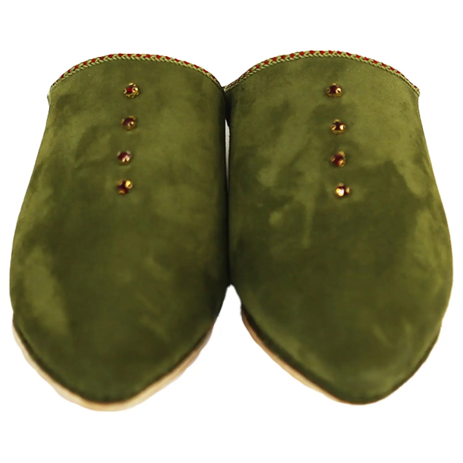 Women's Suede Pearls Green Moroccan Babouches Leather Slippers Biyadina Store