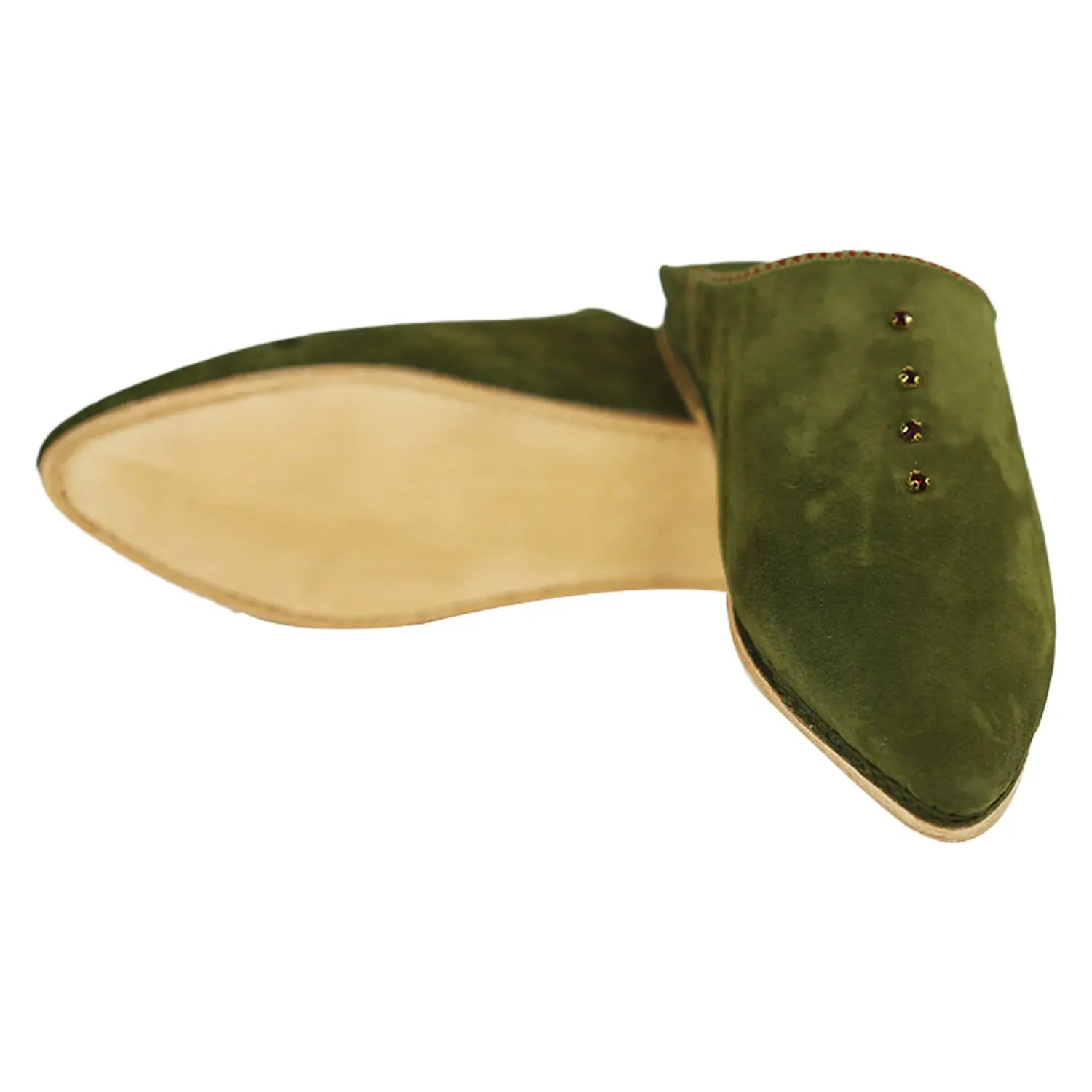 Women's Suede Pearls Green Moroccan Babouches Leather Slippers Biyadina Store