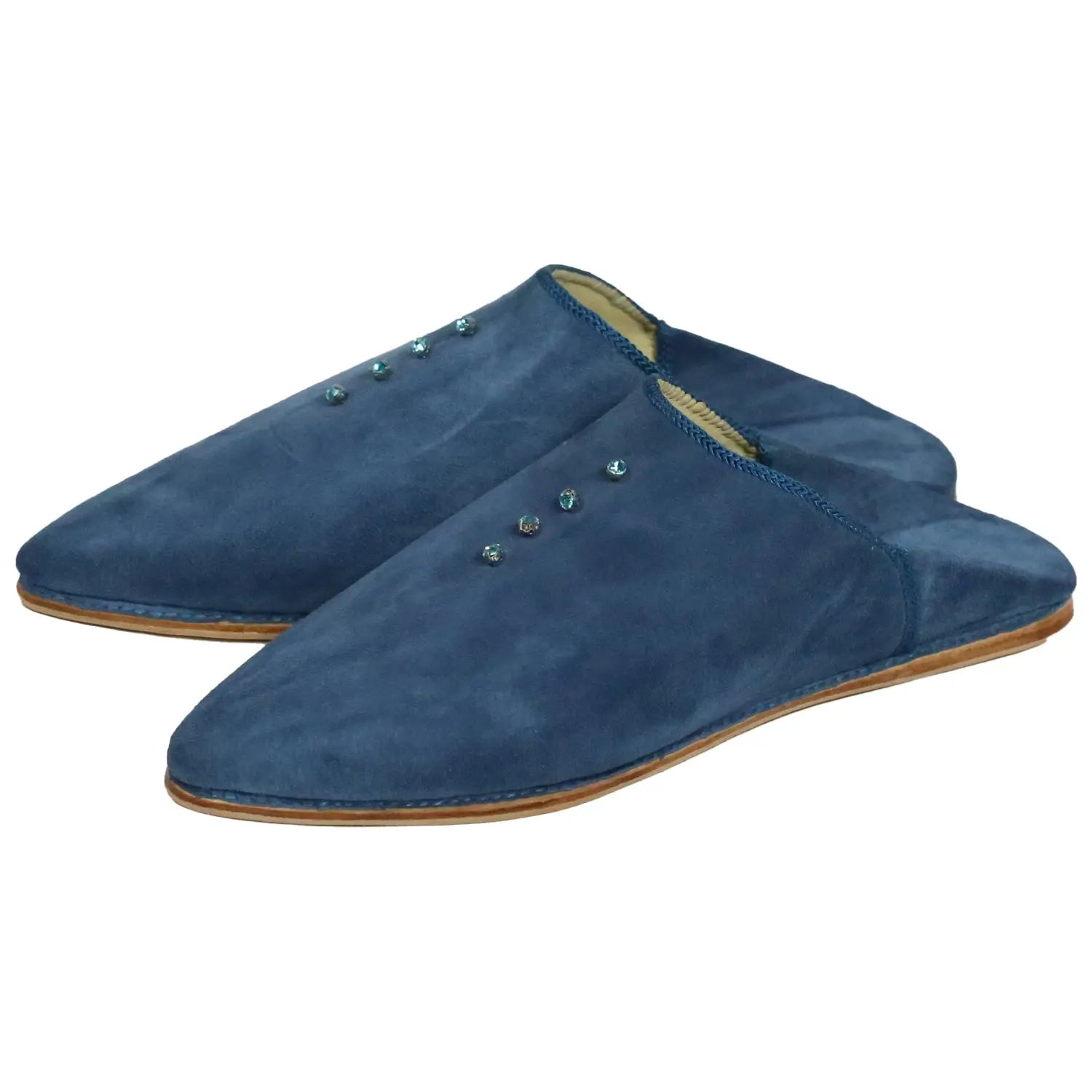 Zapatillas de piel estilo babuchas marroquíes azules Sarma para mujer