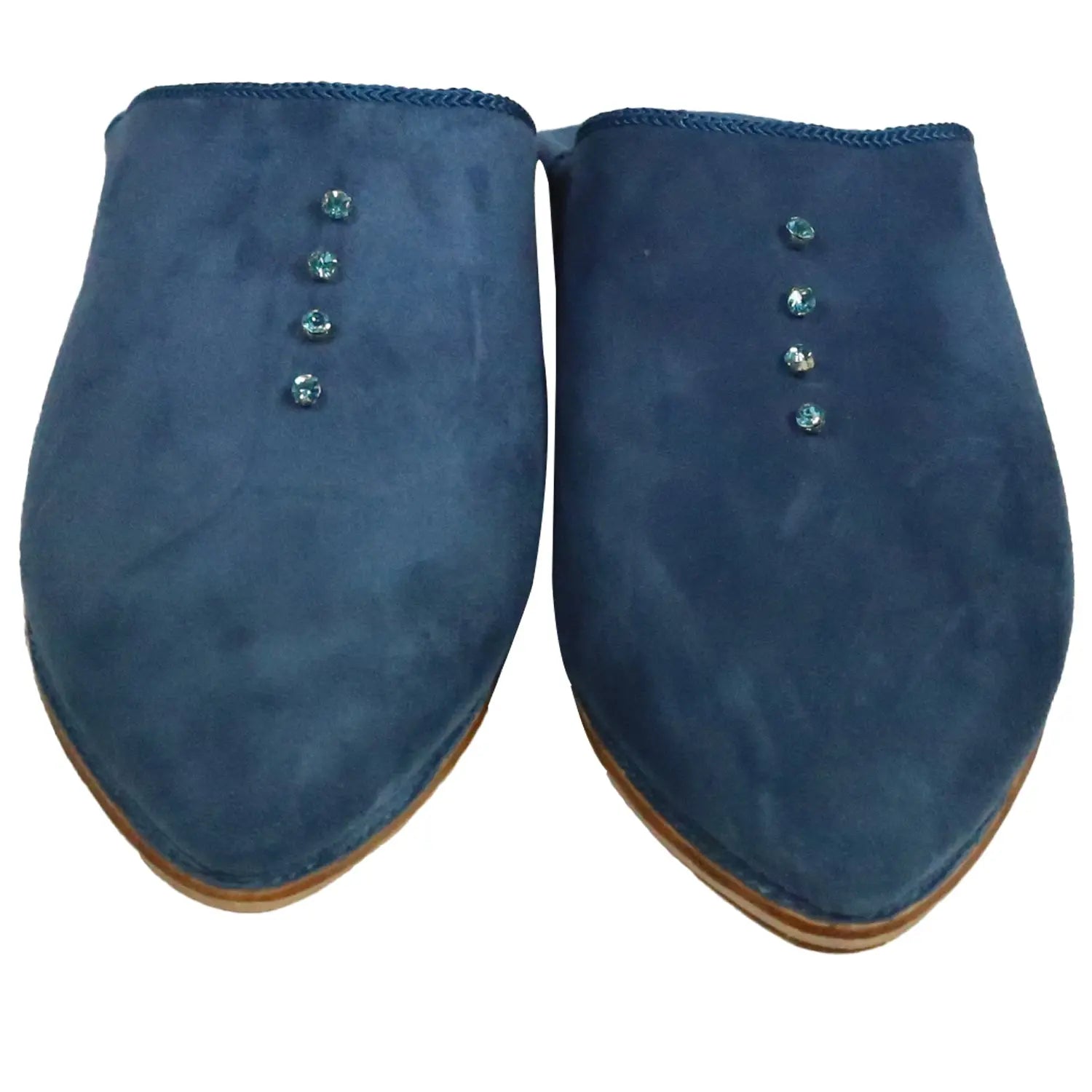 Women's Suede Sarma Blue Moroccan Babouches Leather Slippers Biyadina Store