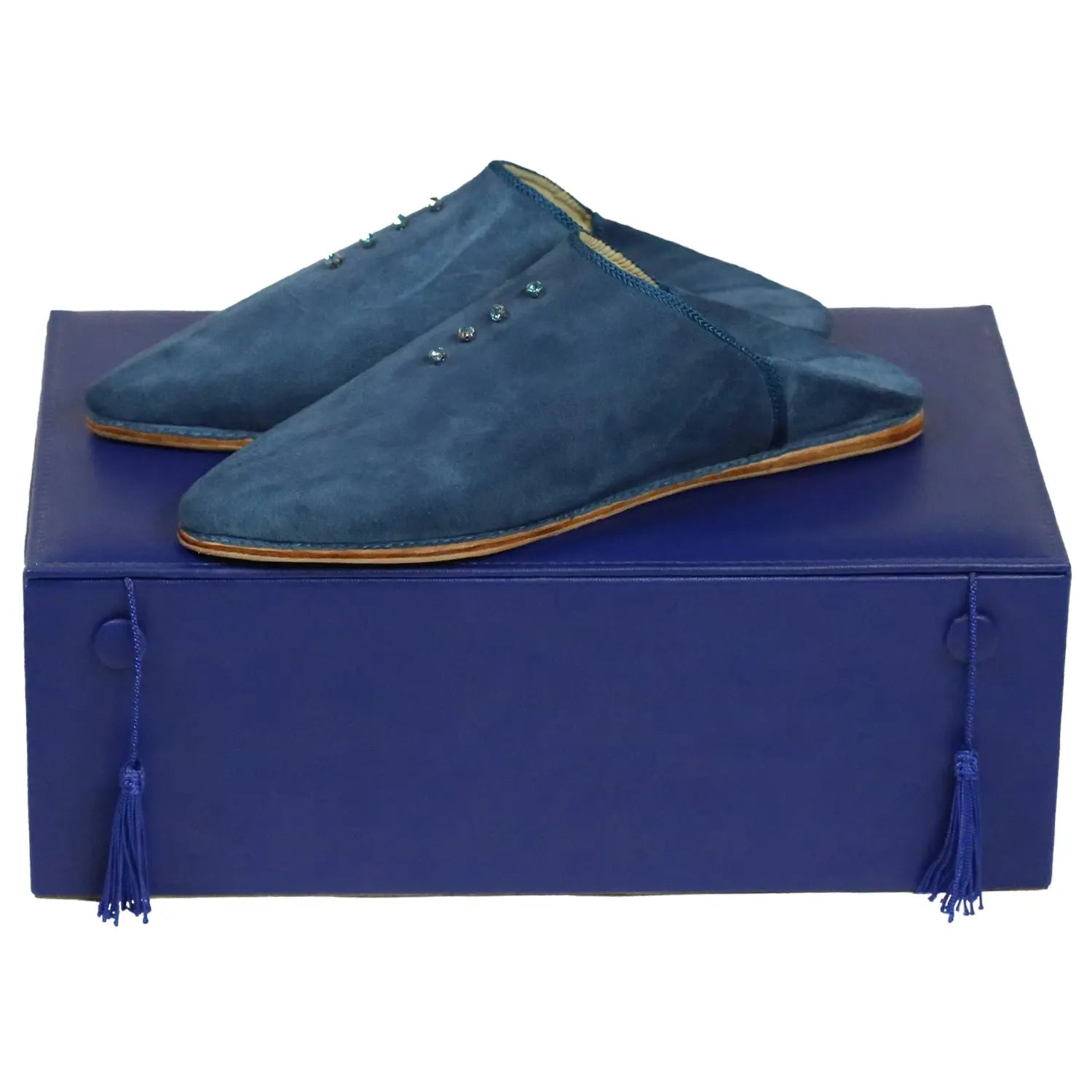 Women's Suede Sarma Blue Moroccan Babouches Leather Slippers Biyadina Store