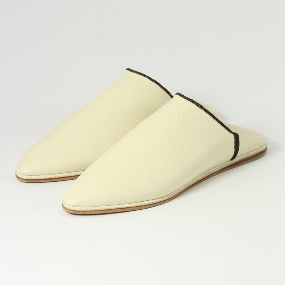 Moroccan leather Slippers - Ivory - Biyadina Store