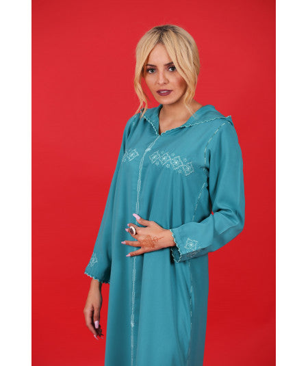 Djellaba cielo azul con randa - Biyadina Store