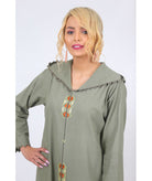 Djellaba in green linen with randa - Biyadina Store