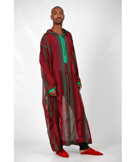 Djellaba long red and green stripes - Biyadina Store