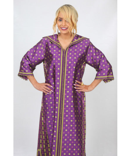 Djellaba printed with purple and green sfifa - Biyadina Store