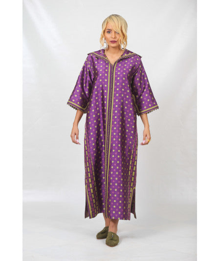 Djellaba printed with purple and green sfifa - Biyadina Store