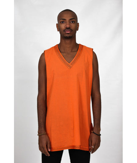 Orange tank tunic without sleeves - Biyadina Store